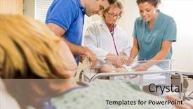  Presentation with baby nurse - Colorful PPT theme enhanced with bussinee people - female mature doctor examining newborn backdrop and a coral colored foreground