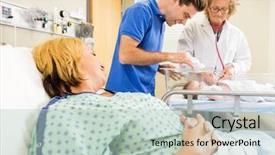  Presentation with doctor examining a newborn baby - PPT layouts enhanced with bussinee people - female mature doctor examining newborn background and a soft green colored foreground
