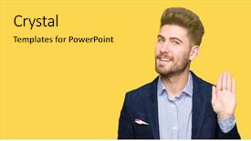  Presentation with bussines - Colorful presentation theme enhanced with bussines man waiving saying hello backdrop and a yellow colored foreground