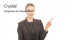  Presentation with strategic management needle pointing - Beautiful presentation design featuring bussinesswoman - businesswoman pointing up backdrop and a white colored foreground