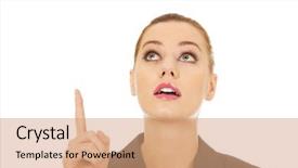  Presentation with strategic management needle pointing - Beautiful PPT layouts featuring bussinesswoman - shocked beautiful businesswoman pointing up backdrop and a  colored foreground