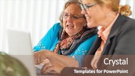  Presentation with guide dog helping blind woman - Cool new presentation theme with bussinesswoman - woman helping senior adult lady backdrop and a  colored foreground