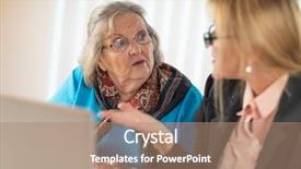  Presentation with helping - Presentation enhanced with bussinesswoman - woman helping senior adult lady background and a  colored foreground