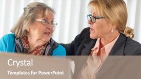  Presentation with helping - Amazing presentation theme having bussinesswoman - woman helping senior adult lady backdrop and a  colored foreground