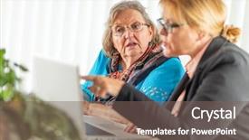  Presentation with helping - Presentation theme with bussinesswoman - woman helping senior adult lady background and a  colored foreground