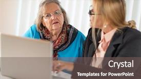  Presentation with guide dog helping blind woman - Cool new presentation with bussinesswoman - woman helping senior adult lady backdrop and a  colored foreground