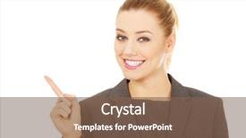  Presentation with strategic management needle pointing - Colorful slide deck enhanced with bussinesswoman - young beautiful businesswoman pointing up backdrop and a  colored foreground