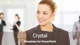  Presentation with strategic management needle pointing - Cool new slide deck with bussinesswoman - young beautiful businesswoman pointing up backdrop and a  colored foreground