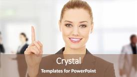  Presentation with strategic management needle pointing - Beautiful slide deck featuring bussinesswoman - young beautiful businesswoman pointing up backdrop and a  colored foreground