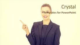  Presentation with strategic management needle pointing - Presentation design with bussinesswoman - young beautiful businesswoman pointing up background and a  colored foreground
