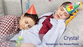  Presentation with mobil home park - Theme with buster - sleeping couple in party hats background and a  colored foreground