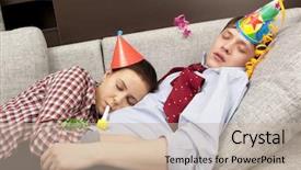  Presentation with sleeping - Audience pleasing PPT layouts consisting of buster - sleeping couple in party hats backdrop and a  colored foreground