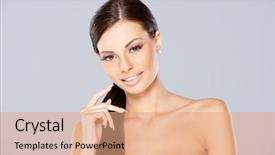  Presentation with long hair - Slides with busty - close up pretty smiling bare background and a  colored foreground