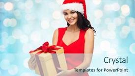  Presentation with sexy santa woman red - PPT theme enhanced with busty - people holidays christmas and celebration background and a sky blue colored foreground