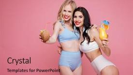  Presentation with pink - Slides enhanced with busty - picture of happy young two background and a coral colored foreground