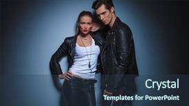  Presentation with leather - PPT theme with busty - sexy couple in leather pose background and a  colored foreground