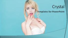  Presentation with sexy - Slides featuring busty - sexy young blond woman wearing background and a light blue colored foreground