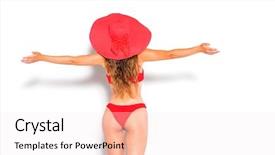  Presentation with sexy santa woman red - PPT layouts with busty - sexy young brunette woman posing background and a sky blue colored foreground