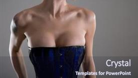  Presentation with black and blue - Beautiful presentation design featuring funny little blonde girl with pigtails and white bows on her head in a white t-shirt and shorts she hid behind the white banner ad and peeks out because of him backdrop and a white colored foreground.