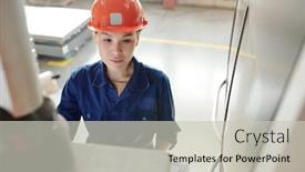  Presentation with machine operator - Presentation theme consisting of busy-asian-cnc-operator background and a light gray colored foreground