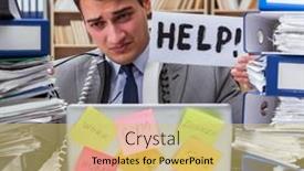  Presentation with busy work - PPT theme enhanced with busy-businessman-asking-for-help background and a yellow colored foreground