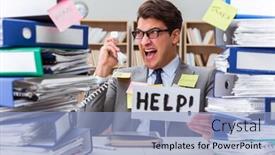  Presentation with busy work - Presentation theme enhanced with busy businessman asking for help with work background and a light blue colored foreground