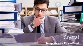  Presentation with busy work - Cool new theme with busy-businessman-under-stress-due backdrop and a gray colored foreground