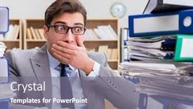  Presentation with busy work - PPT theme featuring busy-businessman-under-stress-due background and a gray colored foreground