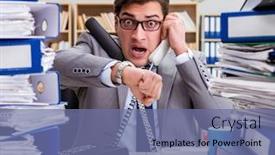  Presentation with busy work - Beautiful presentation design featuring busy-businessman-under-stress-due backdrop and a ocean colored foreground