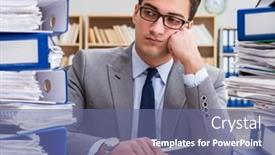  Presentation with busy work - Cool new slide deck with busy-businessman-under-stress-due backdrop and a ocean colored foreground