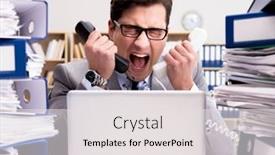  Presentation with busy work - Colorful theme enhanced with busy-businessman-under-stress-due backdrop and a light gray colored foreground