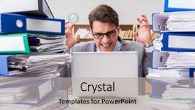  Presentation with busy work - Slide deck enhanced with busy businessman under stress due background and a light gray colored foreground
