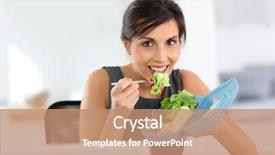  Presentation with lunch - Beautiful slide deck featuring busy businesswoman having lunch backdrop and a coral colored foreground