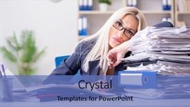  Presentation with office desk reception - Presentation having busy businesswoman working in office background and a teal colored foreground