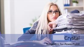  Presentation with office desk reception - Theme with busy businesswoman working in office background and a teal colored foreground