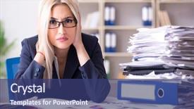  Presentation with office desk reception - Slides consisting of busy businesswoman working in office background and a  colored foreground