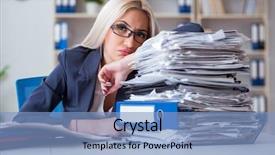  Presentation with busy - Beautiful slide deck featuring busy businesswoman working in office backdrop and a  colored foreground