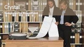  Presentation with busy - Beautiful theme featuring busy businesswomen at the office backdrop and a coral colored foreground