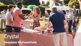 Presentation with busy - Presentation having stall at summer garden fete background and a coral colored foreground