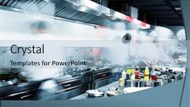  Presentation with hotel kitchen - Cool new slides with busy chefs in hotel backdrop and a light blue colored foreground