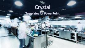  Presentation with hotel kitchen - Amazing PPT layouts having busy chefs in hotel backdrop and a navy blue colored foreground