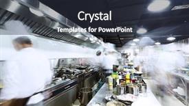  Presentation with hotel kitchen - Slide deck enhanced with busy chefs of hotel background and a tawny brown colored foreground