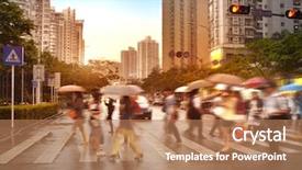  Presentation with busy street - Cool new presentation with busy city street people backdrop and a coral colored foreground