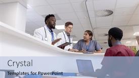  Presentation with diverse medical - PPT layouts having busy-diverse-doctors-and-medical background and a light blue colored foreground