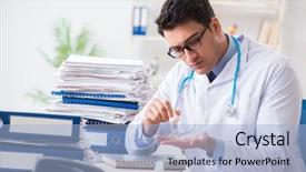  Presentation with busy doctor - Slide deck featuring busy doctor with too much background and a  colored foreground