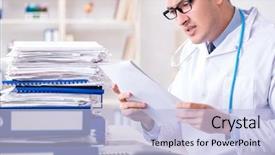  Presentation with busy doctor - Colorful PPT theme enhanced with busy doctor with too much backdrop and a  colored foreground