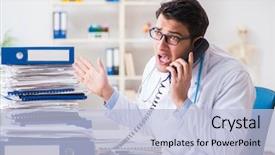  Presentation with busy doctor - Presentation theme featuring busy doctor with too much background and a  colored foreground