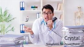  Presentation with busy doctor - Amazing PPT theme having busy doctor with too much backdrop and a  colored foreground