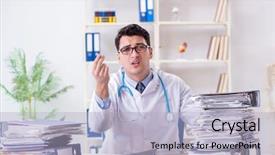  Presentation with busy doctor - Colorful slide deck enhanced with busy doctor with too much backdrop and a  colored foreground
