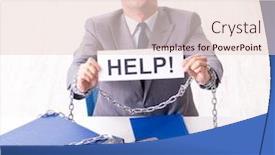  Presentation with busy - PPT theme having busy employee chained to his office desk background and a lemonade colored foreground